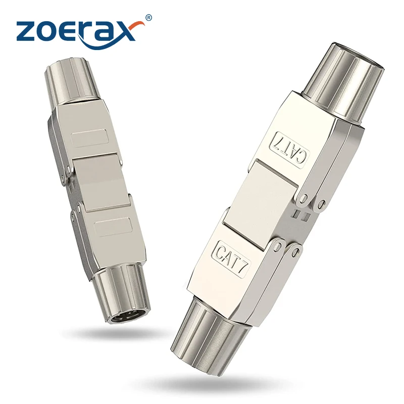 ZoeRaxTool 무함유 차폐 커플러, 이더넷 케이블 확장기, PoE +, Cat7, Cat6a, Cat6 네트워크 케이블용, 실버, RJ45 