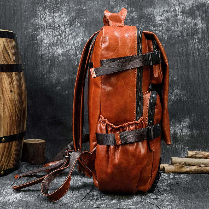 Vintage Genuine Leather Men's Backpack Large Capacity Student School Bag Fashion Cowhide Travel Backpack
