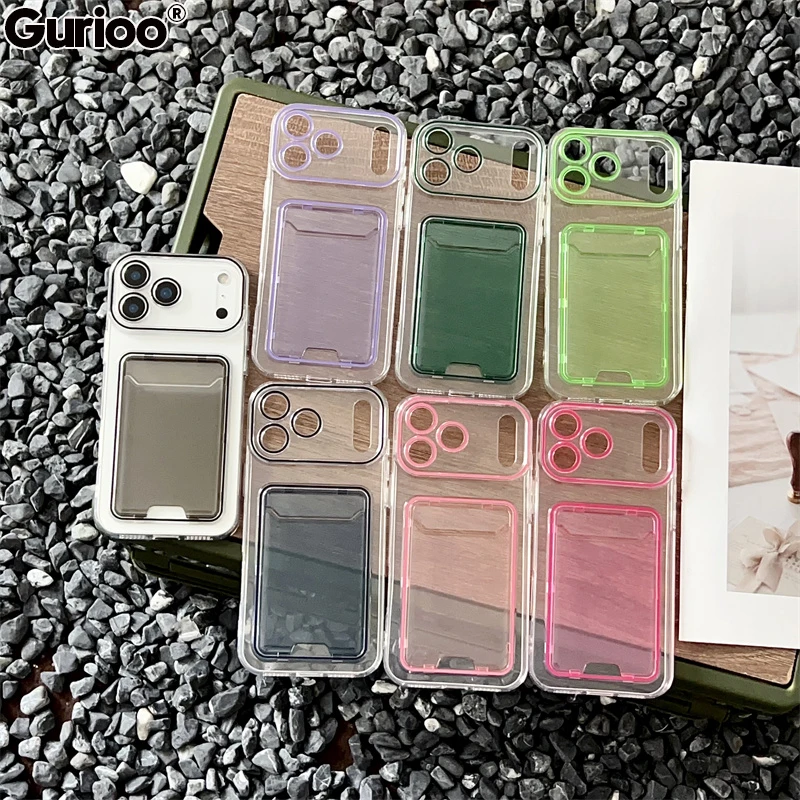 Translucent Jelly Color Card Holder Wallet Phone Case - Silicone Shockproof Cover