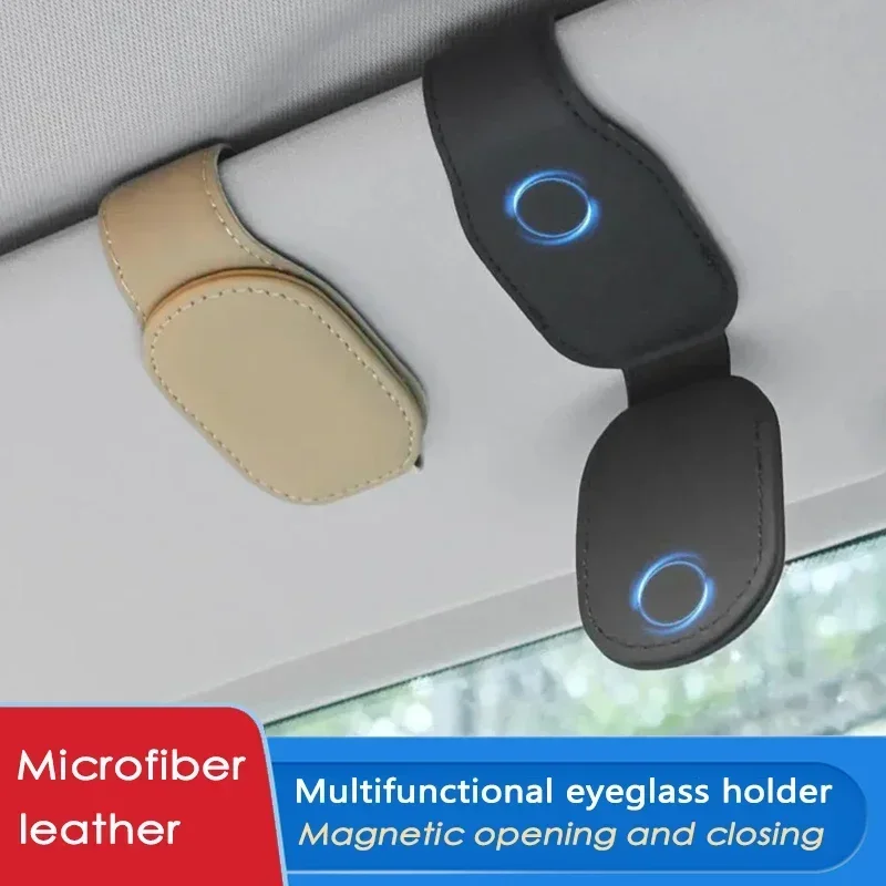 Magnetic Leather Eyeglass Hanger Clip Universal Car Sunglasses Holder For Cars Ticket Card