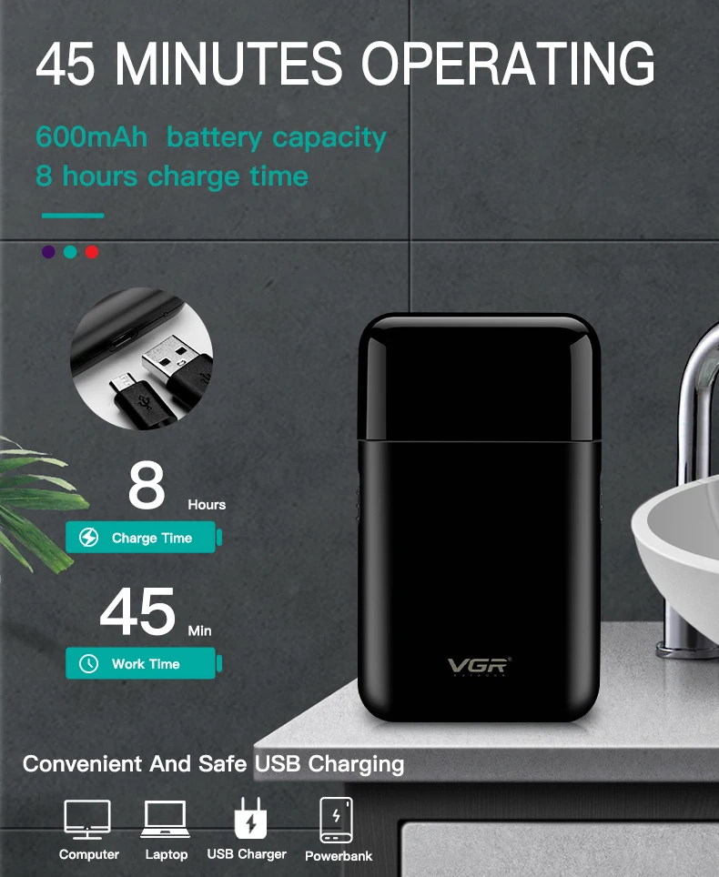 Vgr Rasoir Électrique Professionnel Portable Pour Barbe Et Visage_voghion.com