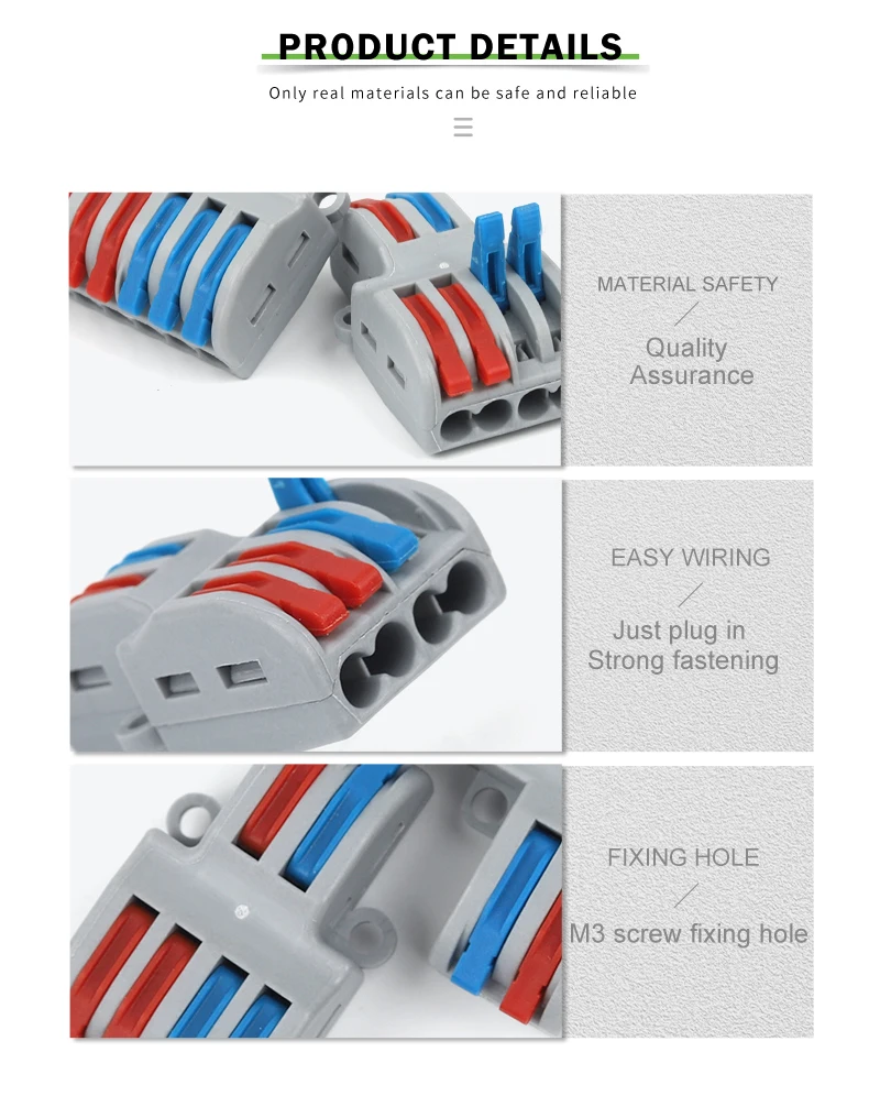 Description Picture 4 of itemQuick Wire Connector Universal Electrical Cable Push-in Terminal Block Conductor Lever Crimp SPL 42/62/82 Butt Home Junction Box