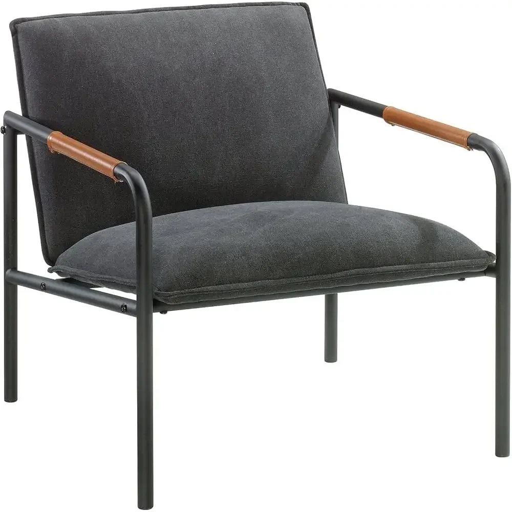 Durable Metal Lounge Chair Upholstered Seat Modern Design Comfortable Armrests Residential Use Charcoal Gray Finish 2