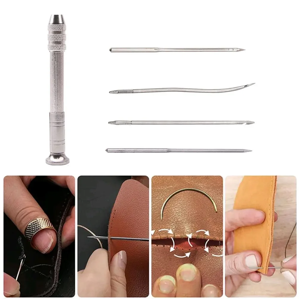 Multifunctional PU Leather Sewing Awl Set DIY Leather Punch Stitching Repair Tool Replaceable Sewing Needles Handmade Supplies
