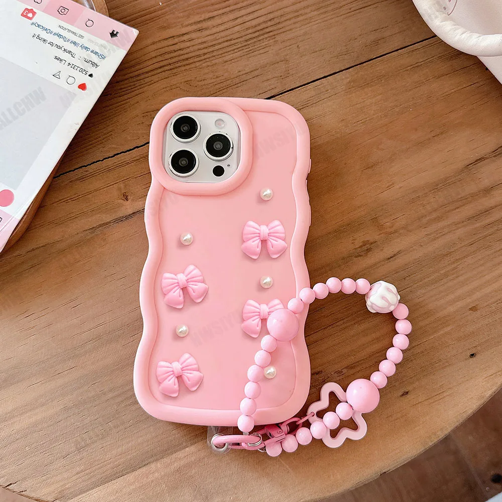 3D Bowknot Pearl Wave Silicone Phone Case