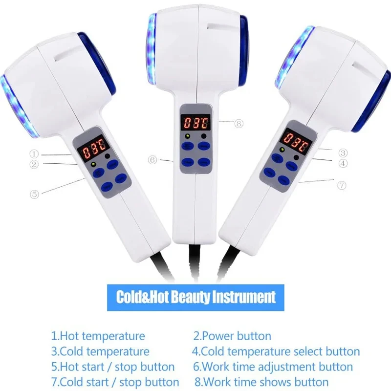 Hot and Cold Double Heads Hammer Massage Instrument Anti-Wrinkle Skin Tighten Lifting Blue Light Facial Beauty Massager Device