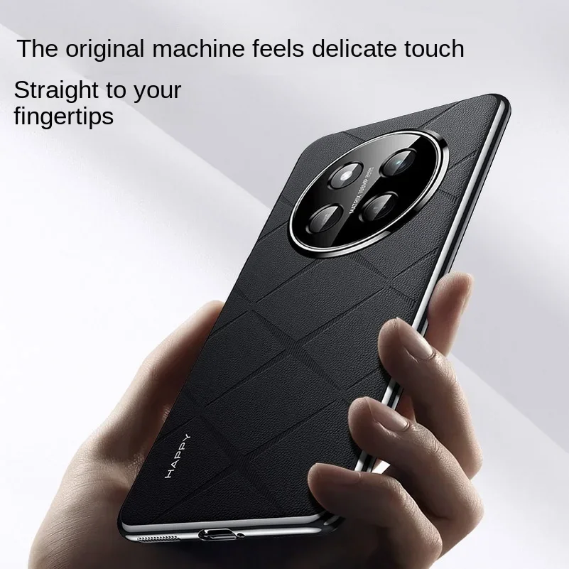 Luxury Leather Phone Cover with Plating Camera Lens Protection and Hard Back Case Bumper
