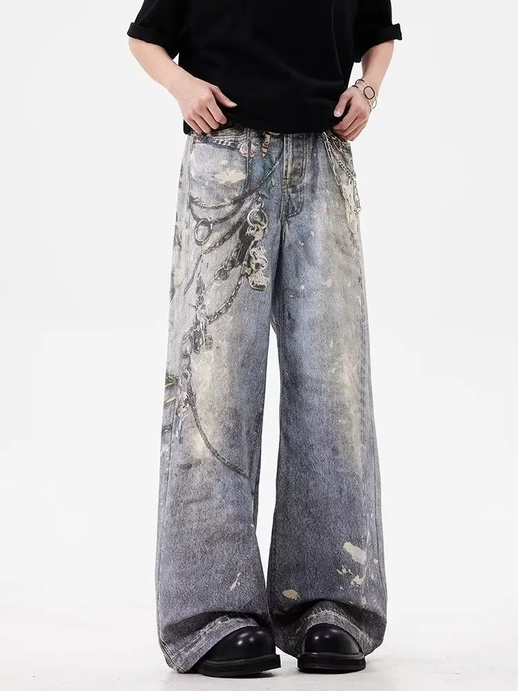 2024 Ropa Y2K Streetwear 3D Graphic Print Baggy Jeans Pants For Men 90S Vintage Clothes Straight Gothic Punk Old Denim Trousers 5