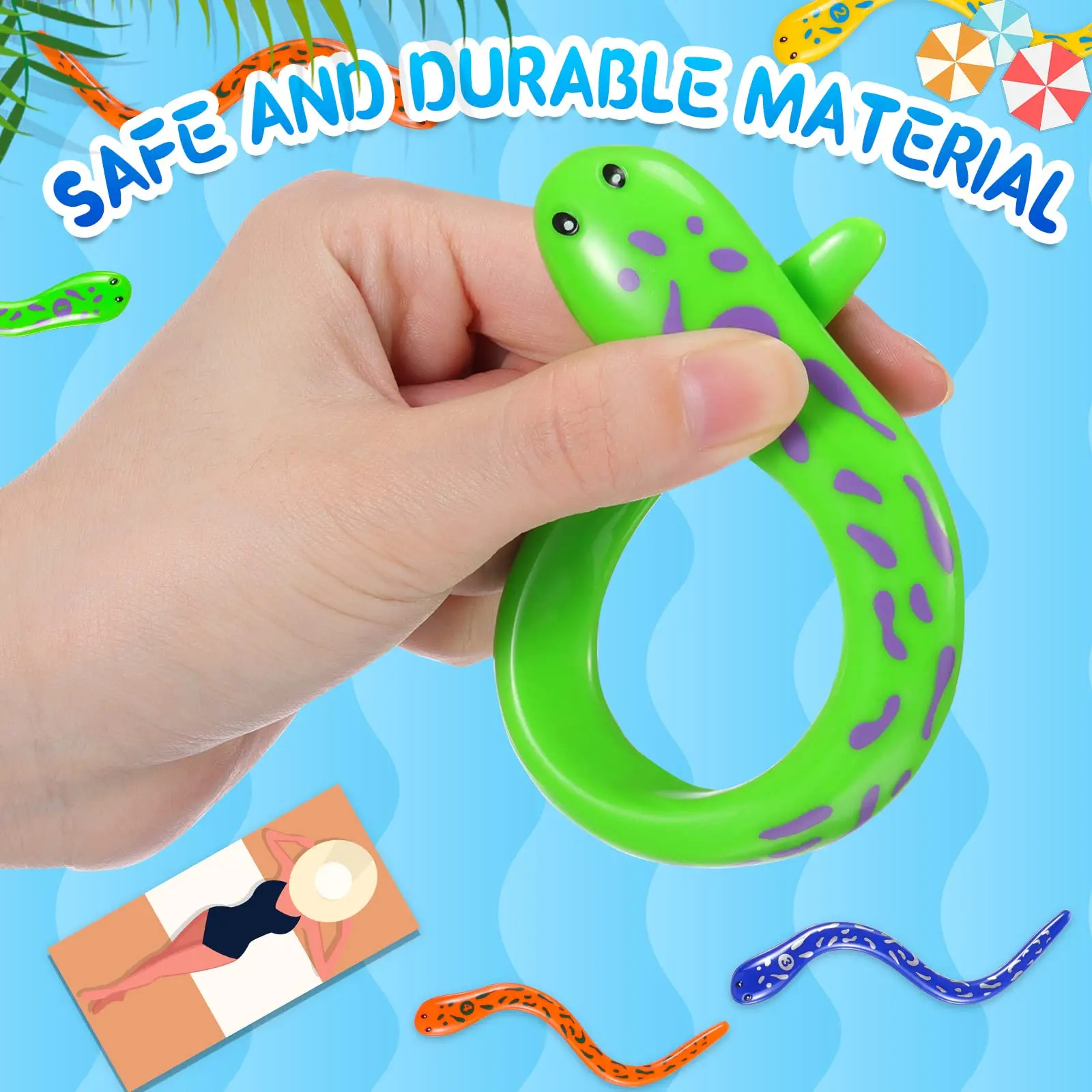 4 Pieces Dive Eels Catch a Snake Dive Toys Water Snake Toy Swimming Pool Games for Toddlers Boys Girls Teens Adults 3