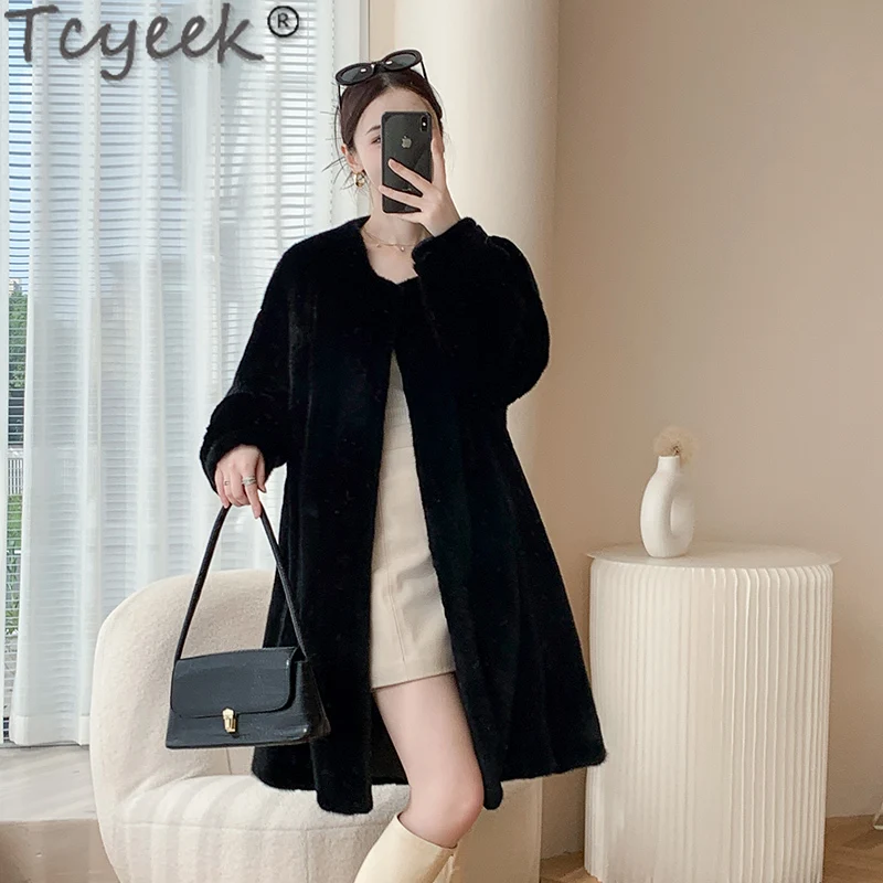 Tcyeek Cappotto Di Pelliccia Di Visone Naturale Femminile Inverno Giacca Di Pelliccia Delle Donne 2023 Moda Intero Visone Vera Pelliccia Cappotti Eleg