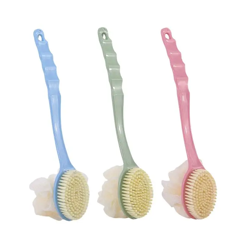 Spazzola da bagno curva con manico lungo in luffa morbida e setole per donne e uomini - Spazzola per doccia, corpo, viso e lavaggio spa