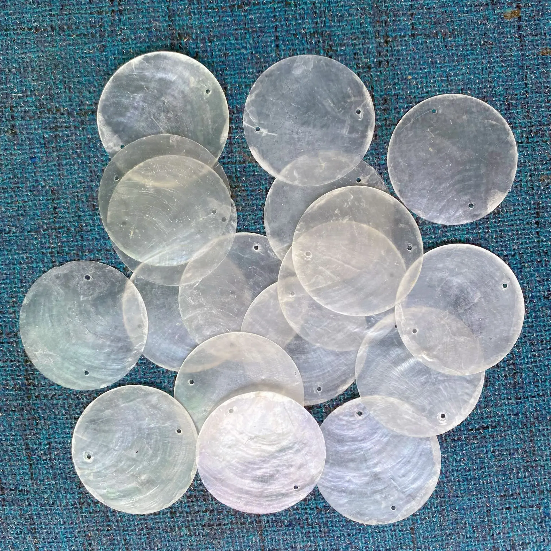 DIY Lighting Fixture Wind Chime Accessories Semi Transparent Soft Shell Circular Double Hole Mirror Raw Materials 50mm 100PCS natural shell ornaments