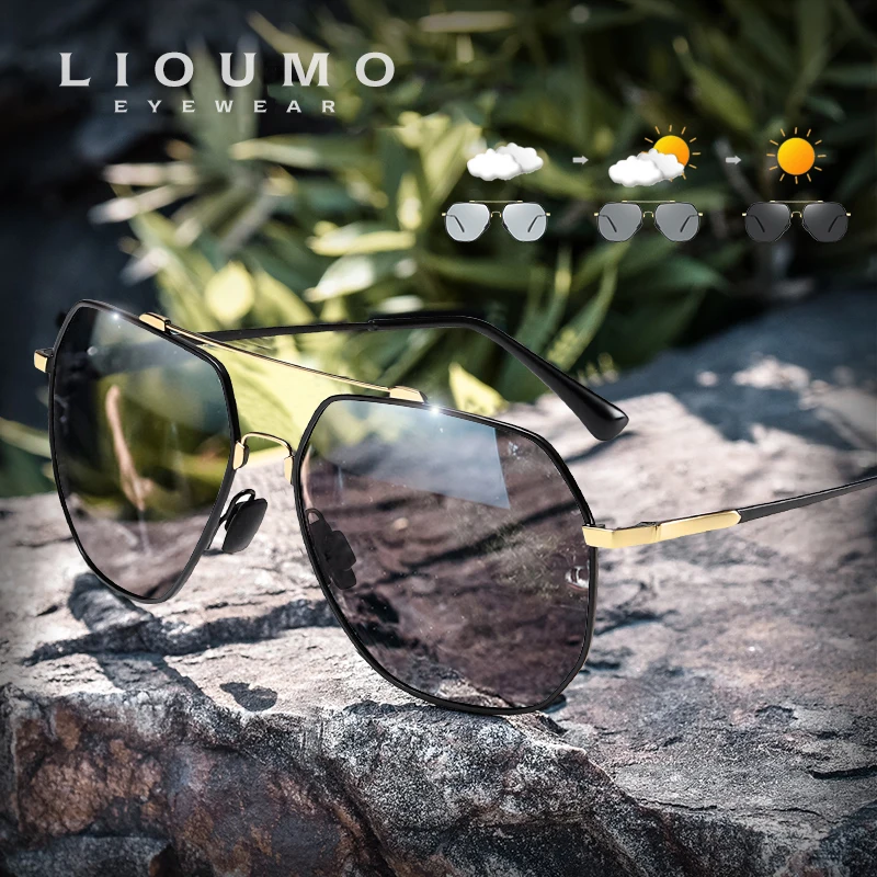 

LIOUMO Fashion Oversized Memory Metal Sunglasses Polarized Glasses Men Women Photochromic Driving Goggle UV400 lentes sol hombre