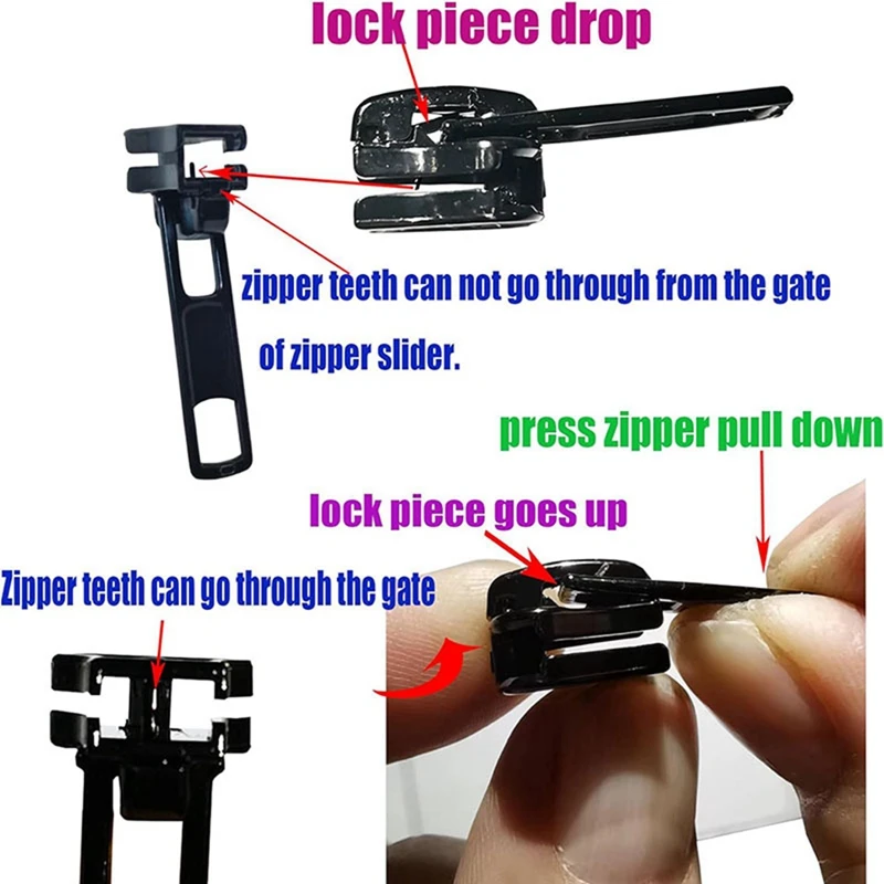 지퍼 수리 키트 5 슬라이더, 금속 지퍼 고정 상자, 지퍼 풀러 의류, 잠금 장치 포함, 내구성