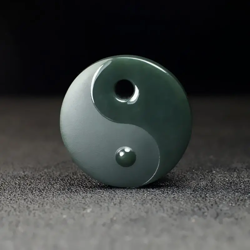 

Hetian Taiji Gray Gossip Men and Women Jade Pendant