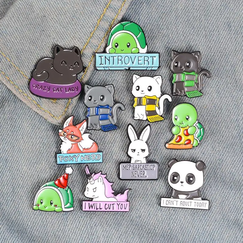 

Pins Custom Panda Cat Turtle Fox Rabbit Brooches Bag Clothes Lapel Pin Badges Funny Zoo Jewelry Cartoon Animal Enamel