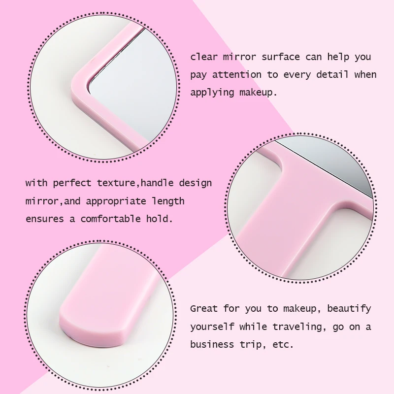 핑크 속눈썹 연장용 휴대용 메이크업 거울 사각형 화장 거울 플라스틱 손잡이 고화질 거울 뷰티 도구