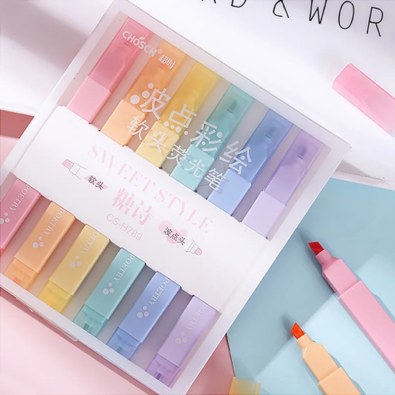 

6pcs/set Double Head Soft Tip Dot Highlighter Light Color Kawaii Marker Pen DIY Photo Journal Fluorescent Pen Student Stationery