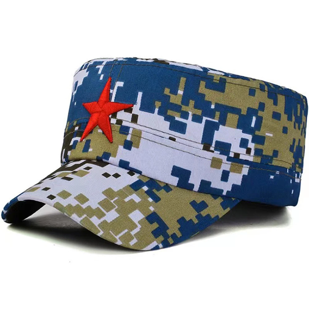 Classic Men Hats Unisex Flat Baseball Cap Camouflage Fishing Hat Peaked Cap Fashion Soldier Hat with Red Star