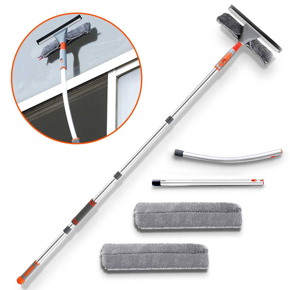 2 in 1 Window Squeegee Mop Soft Microfiber Glass Wiper Telescopic Brush