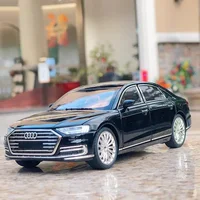 1:24 Audi A8 Diecast Alloy Metal Toy Car Miniature car Model Pull Back Sound & Light Doors Openable Collection Gift For Boy C186 1