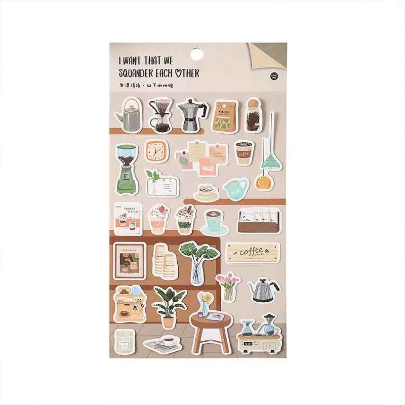 Kawaii Snacks Coffee Green Plants Stickers DIY Scrapbooking