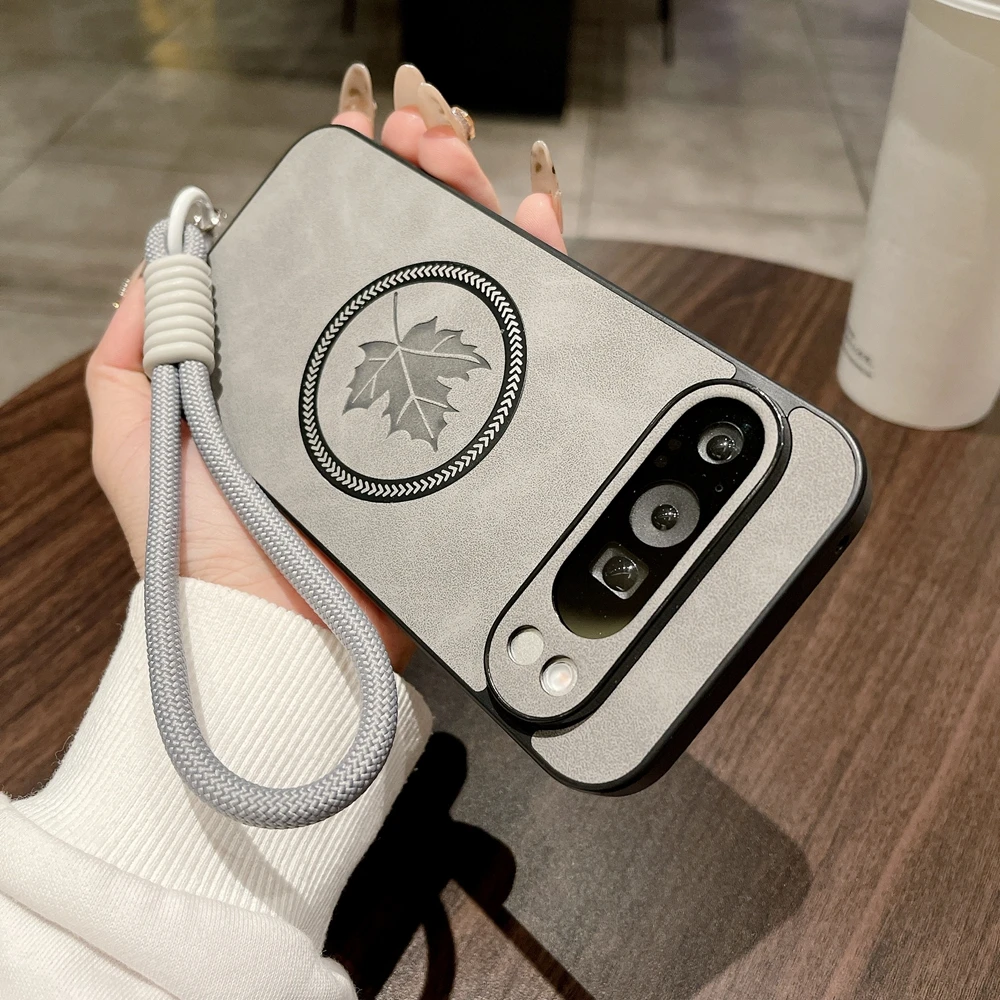 Luxury Maple Leaves Magnetic Leather Wrist Strap Case