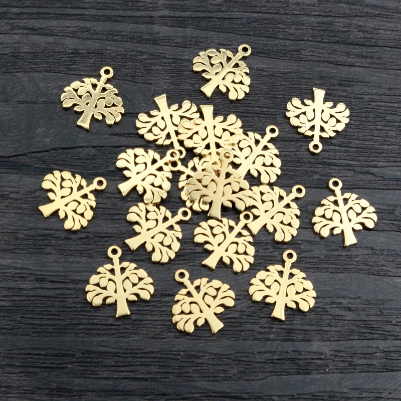 10pcs 13x1 2mm 316 Edelstahl Gold Überzogene Baum Kleine Charms Anhänger Für Halskette DIY Schmuck Machen Zubehör erkenntnisse
