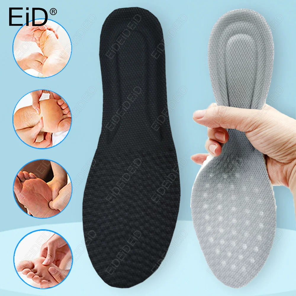 EID 1/2 쌍 신발용 스포츠 깔창 4D 충격 흡수 탈취제 통기성 쿠션 남성 여..