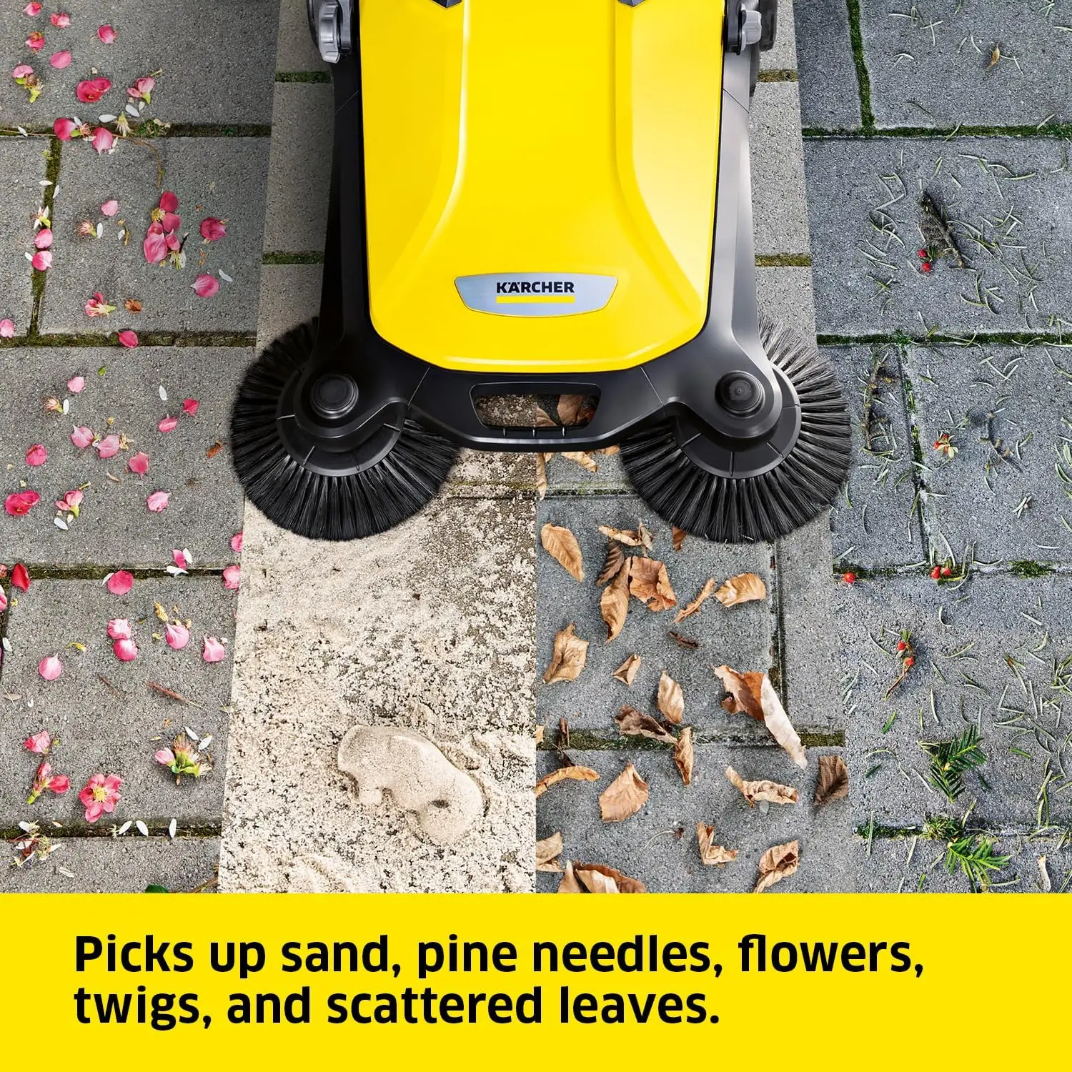 S 4 Twin Walk-Behind Outdoor Hand Push Sweeper-5.25 Gallon Capacity-26.8" Sweeping Width Sweeps up to 26,000 ft&sup2;/Hour