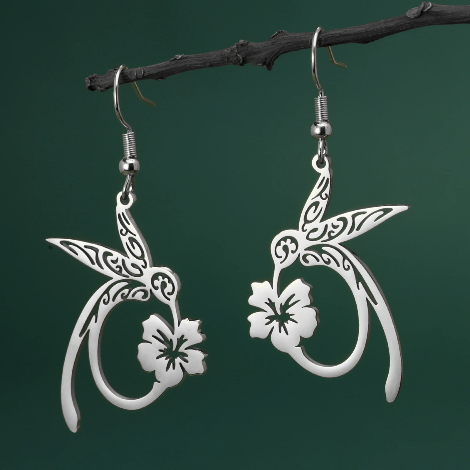 Lemegeton Hollow Hummingbird Stainless Steel Earrings Animal Pendant Women's Jewelry Gift Party Gift