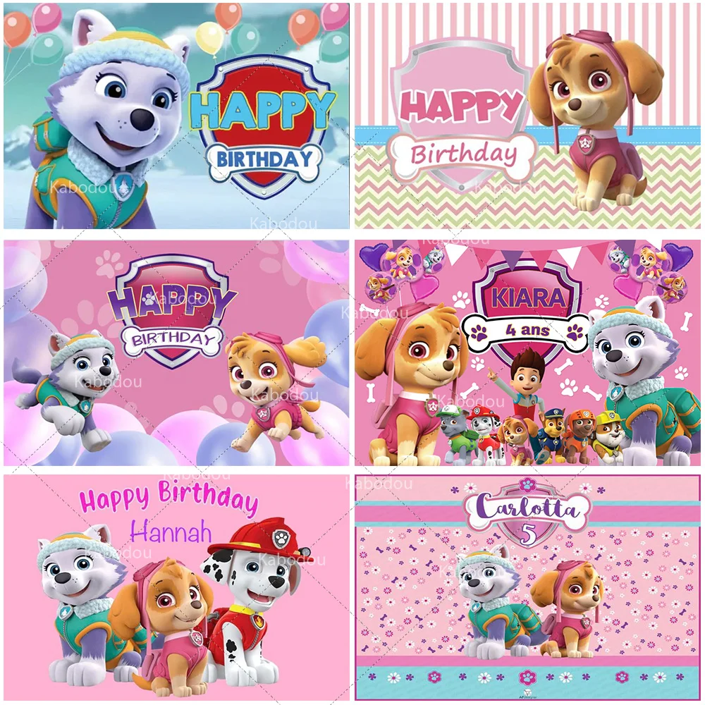 Paw Patrol Backdrop Girls 1st-3rd Birthday Party Photography Background Decoration Banner