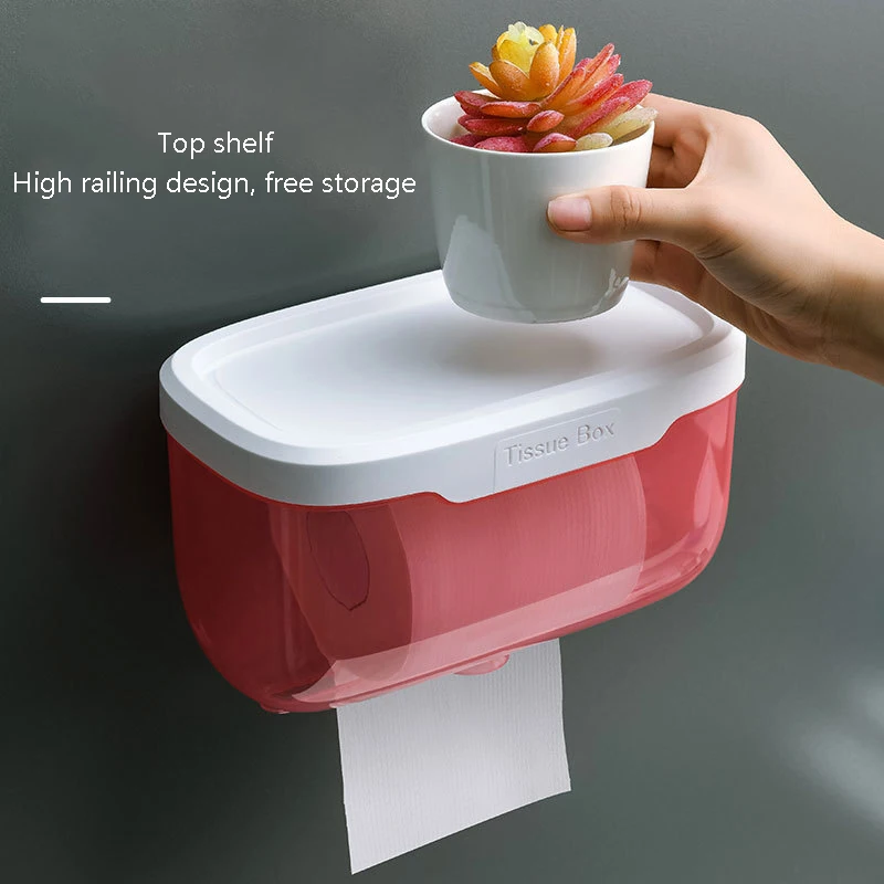 2pcs Tissue Storage Box With Cover, Waterproof Plastic Toilet Paper Holder,  Bathroom Tissue Storage Rack, Toilet Paper Storage Container, Bathroom Acc