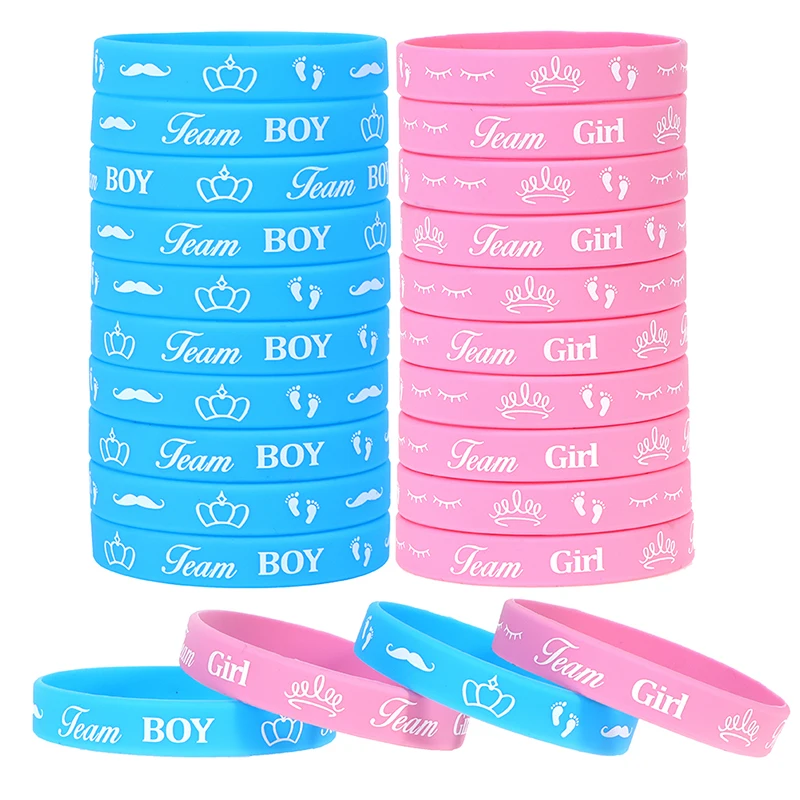 

Boy or Girl Gender Reveal Party Team Bride Bracelet Wristbands For Team Wendy Welcome Baby Shower Decoration Silicone 36PCS