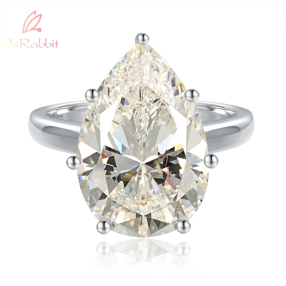 

IsRabbit 18K White Gold Plated Pear Cut 8CT Created Moissanite Tech Synthetic Diamond Gemstone Ring Luxury Jewelry Drop Shipping