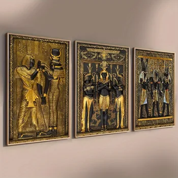 Black & Gold Egyptian Pharaoh Canvas – Set of 3 1