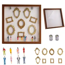 Mini Museum Photo Album: Stylish Memory Display Kit with Miniature Statue and Gold Frame (V)