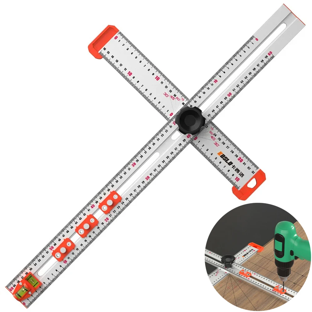 

4 in 1 Drilling Positioning Ruler Combination Angle Ruler T-Shaped Ruler Cabinet Hardware Jig Drawer Installation Woodworking