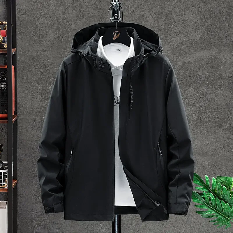 Spring Men's Hooded Windproof Waterproof Outdoor Climbing Jacket Couple's Single-layer Outerwear Breathable Hiking Clothes
