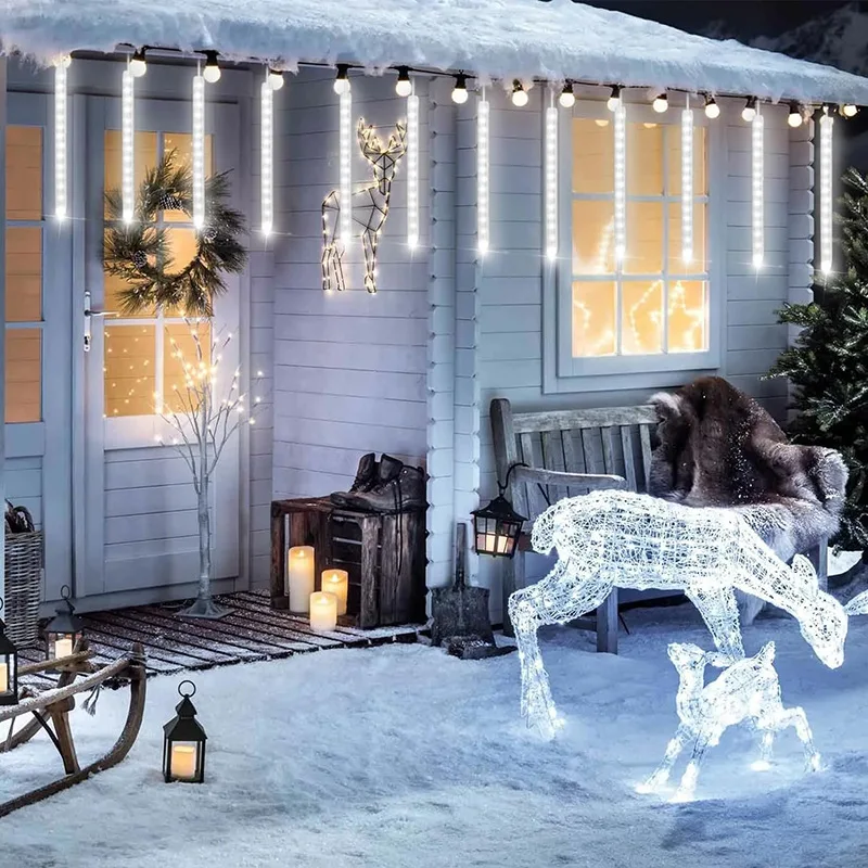 Description Picture 3 of item1/2/3/4 Set Meteor Shower Garland Holiday Light String Outdoor LED Fairy Festoon Lights Garden Street Christmas New Year Decor