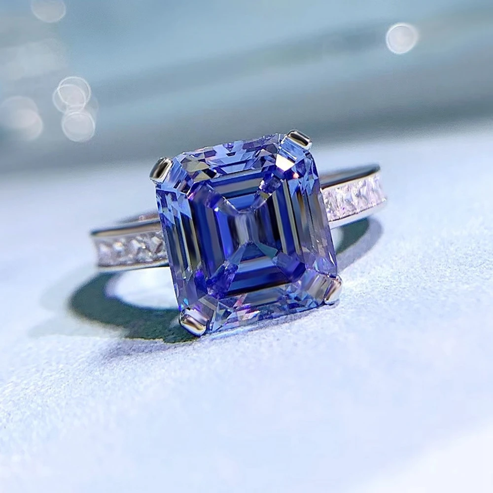 14K WHITE GOLD ASSCHER CUT DIAMOND AND TRIANGLE SAPPHIRE ENGAGEMENT RING  1.90CTW | eBay