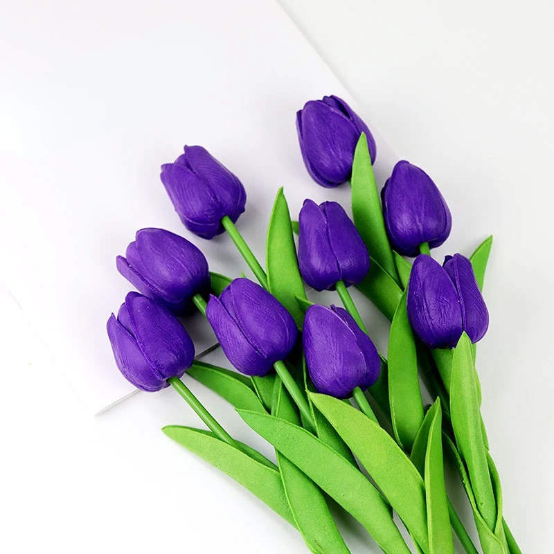 thumbnail image 1 of 1 ramo de tulipanes artificiales de PU de 34 cm con tacto real para Navidad, Halloween, bodas, fiestas en el hogar, flores falsas, 1 of 5