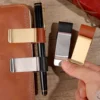 Creative Stainless Steel Practical Leather Metal Pen Holder Clip Journal Notebook Paper Folder Portable Pencil Clamps Stationary 3