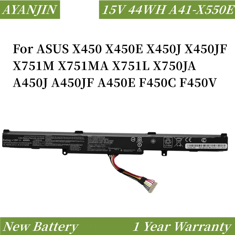 

15V 44WH A41-X550E Аккумулятор для ноутбука ASUS X450 X450E X450J X450JF X751M X751MA X751L X750JA A450J A450JF A450E F450C F450V