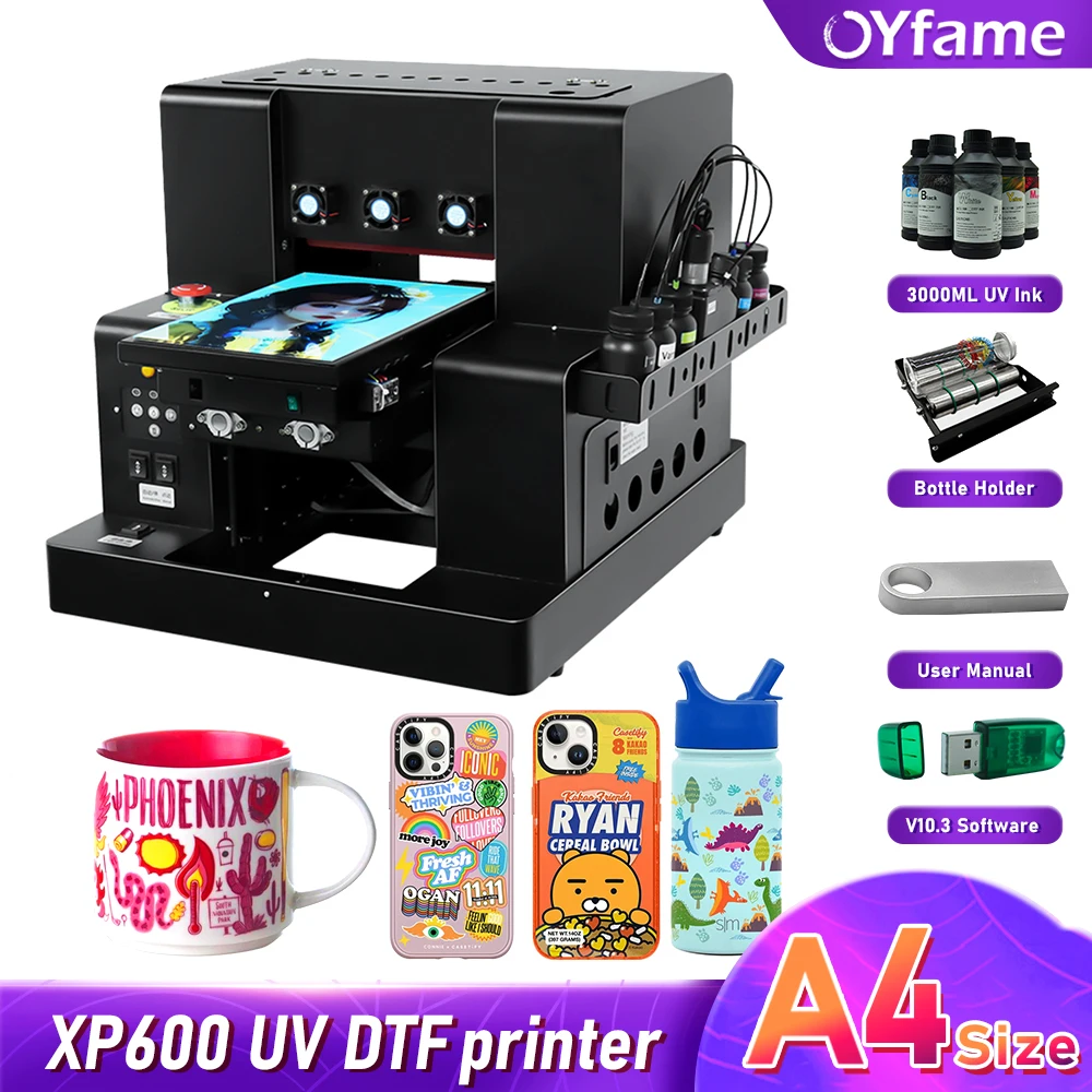 

OYfame A4 UV Flatbed Printer for Epson XP600 UV DTF Printer Sticker transfer film uv dtf printing machine A4 for all print
