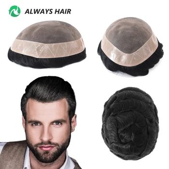 Alwayshair Fine Mono Men Short Toupee 5” Indian Hair Men’s Capillary Prosthesis Monofilament 120 130 Hair System 9x11 1