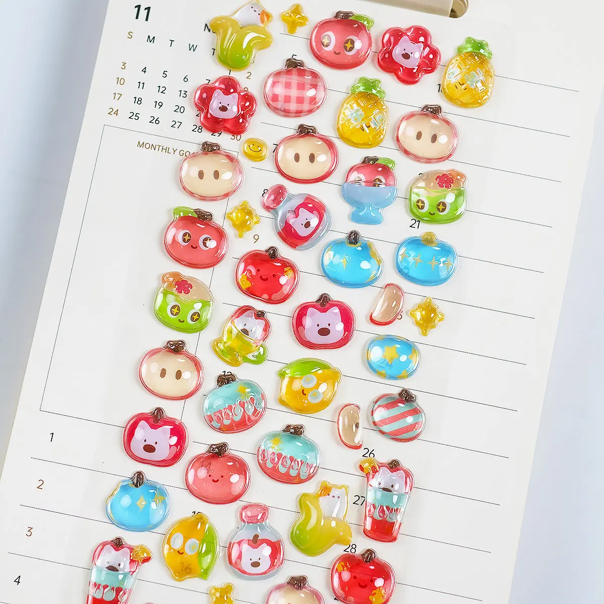1 pc/4 pcs Cartoon Fruit Diary Drop 3D Relief Stickers Scrapbooking DIY Journaling Stationery Diary Decor School Cute Stickers