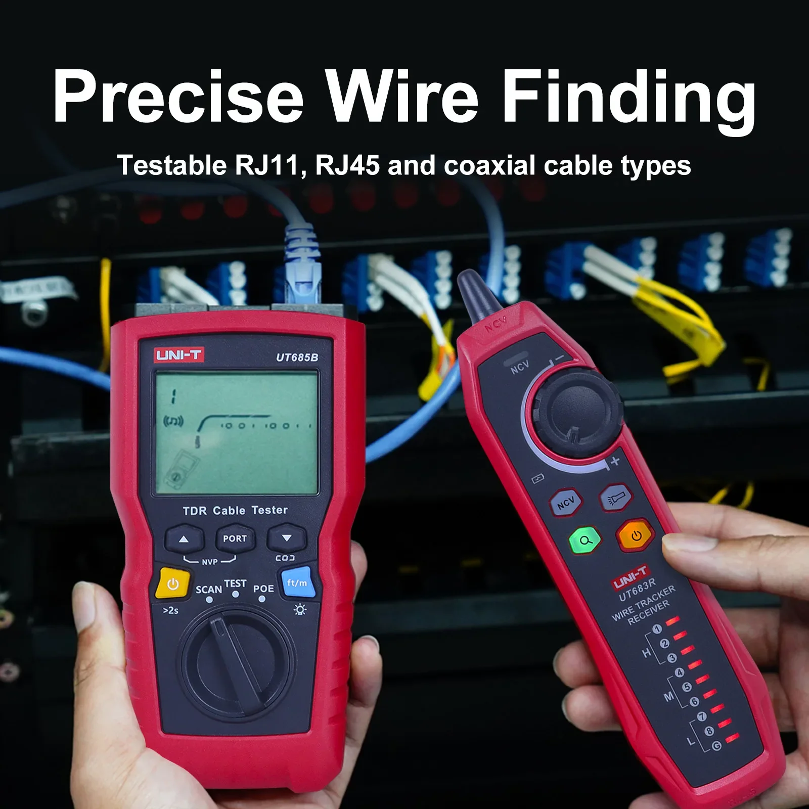 UNI T UT685B KIT Handheld TDR Cable Tester 2.8 Inch LCD POE Network Cable Length Sequence Detector RJ45 RJ11 Plug Adapter
