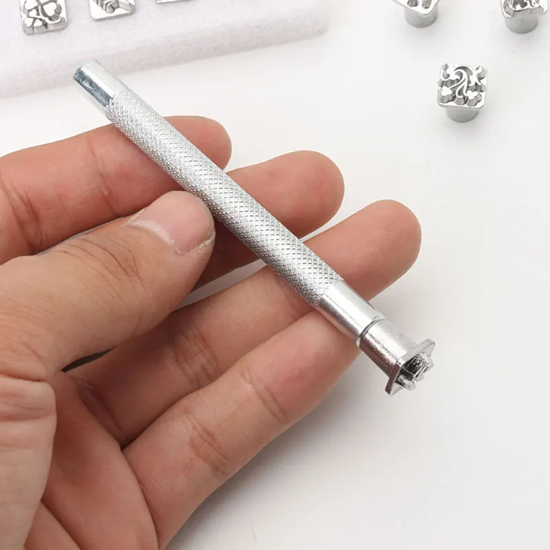 12Pcs Leather Stamping Punch Tools Silver Metal Carving Printing Kit Handmade Embossing DIY Craft Pattern Seal Punching Set