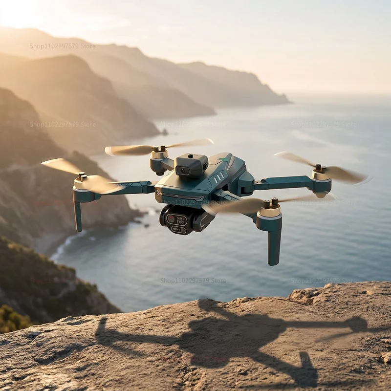 Drone GT8 8K avec caméra HD et moteur sans balais posé sur une surface, avec la télécommande à côté.